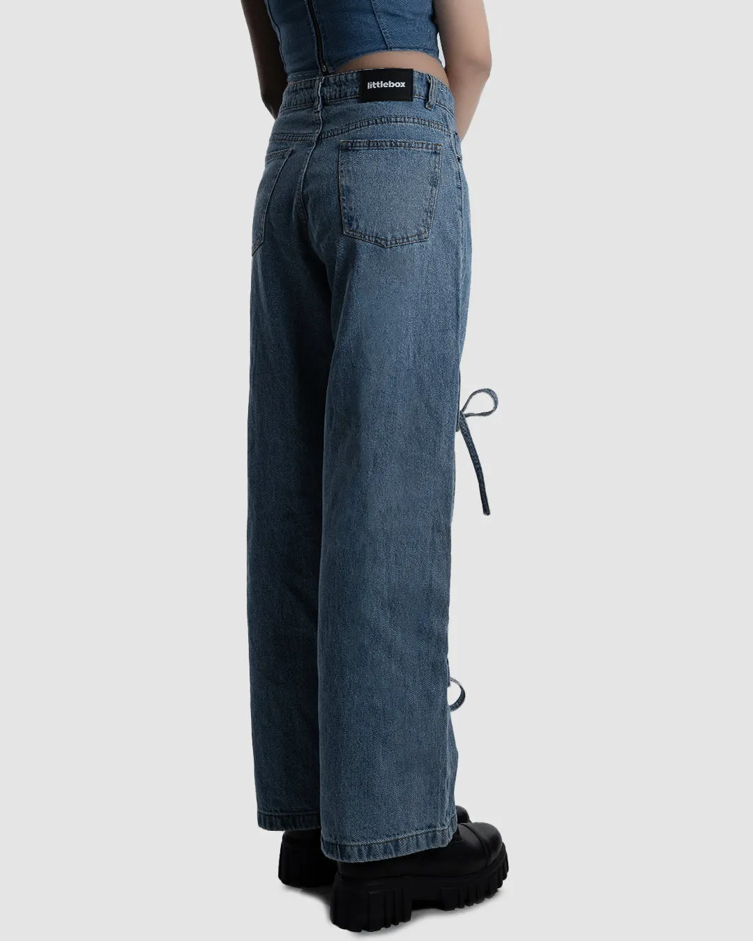 Blue High Waist Stylish Loose Cargo Jeans - Image 2