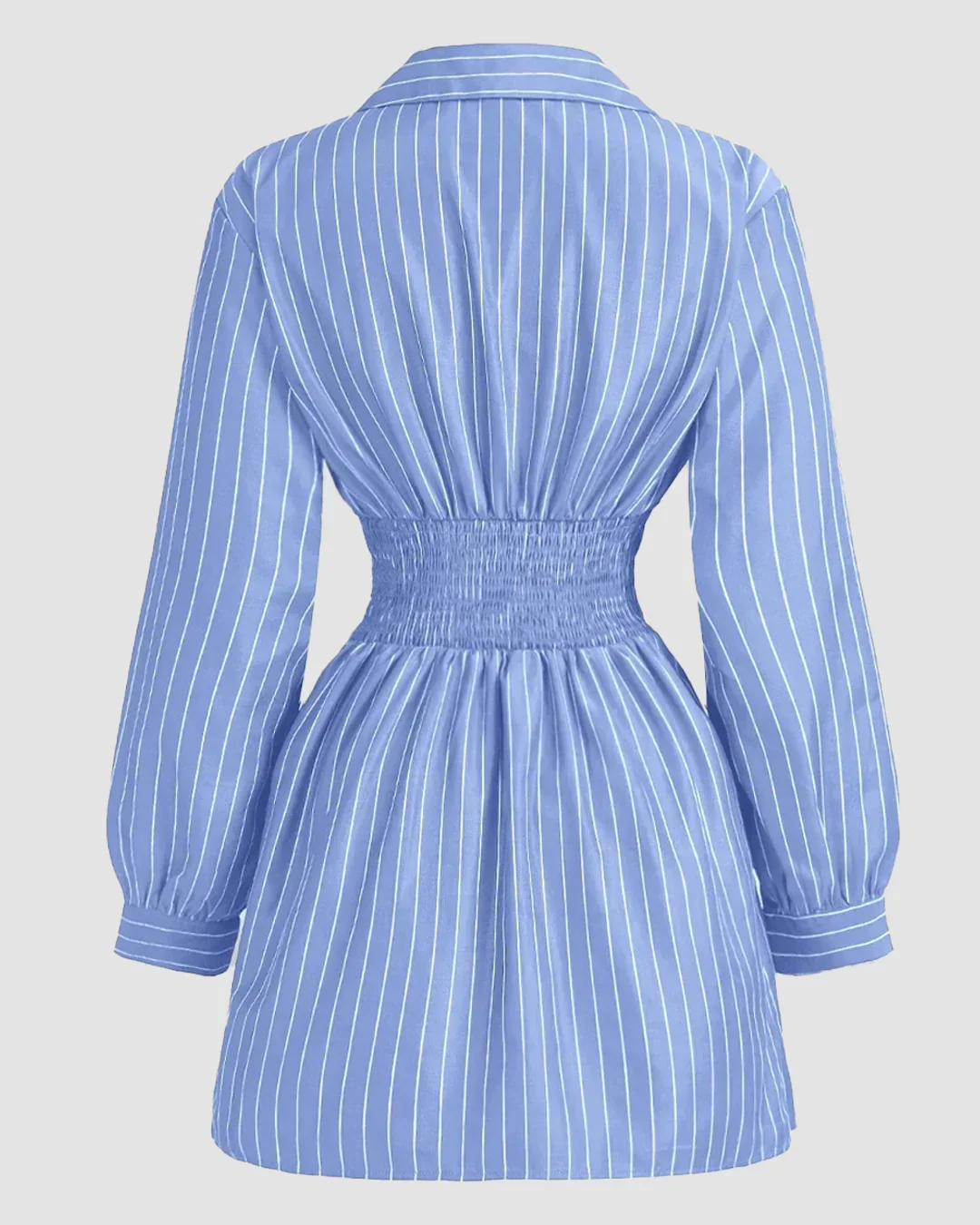 Blue Striped Wrap Front Collared Mini Dress - Image 2