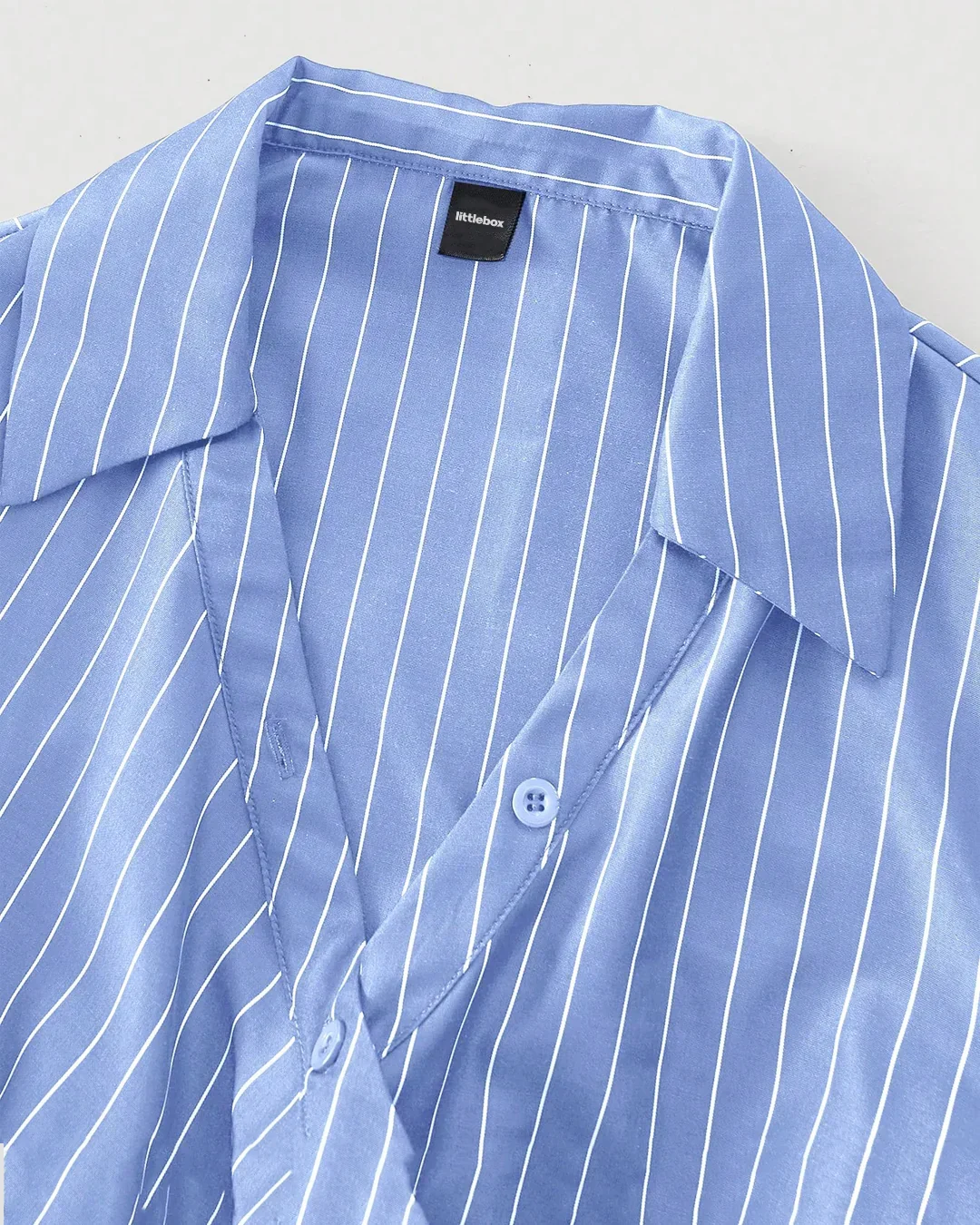Blue Striped Wrap Front Collared Mini Dress - Image 3