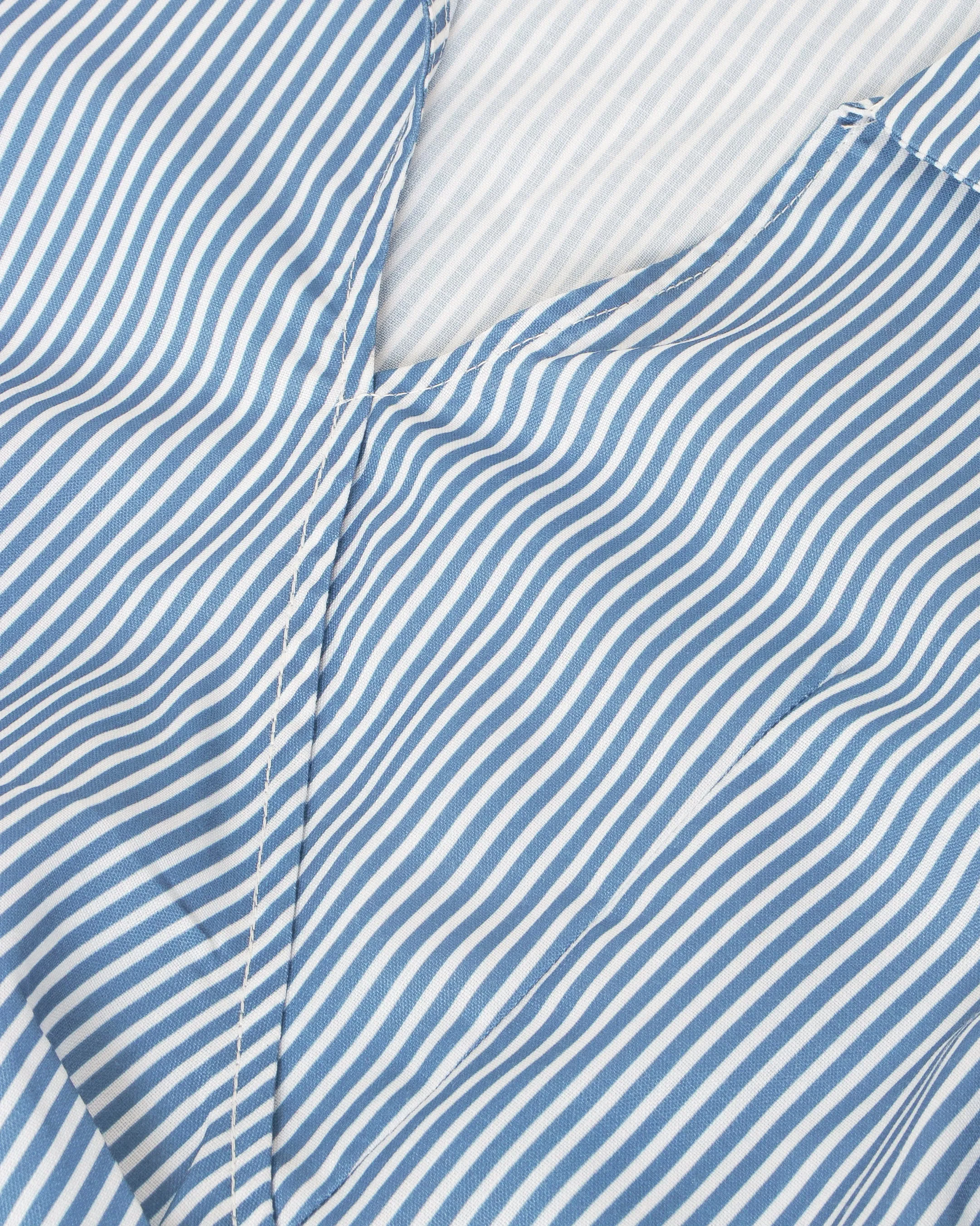 Wrap Style Collared Neck Striped Full Sleeve Top in Blue and White - Image 4