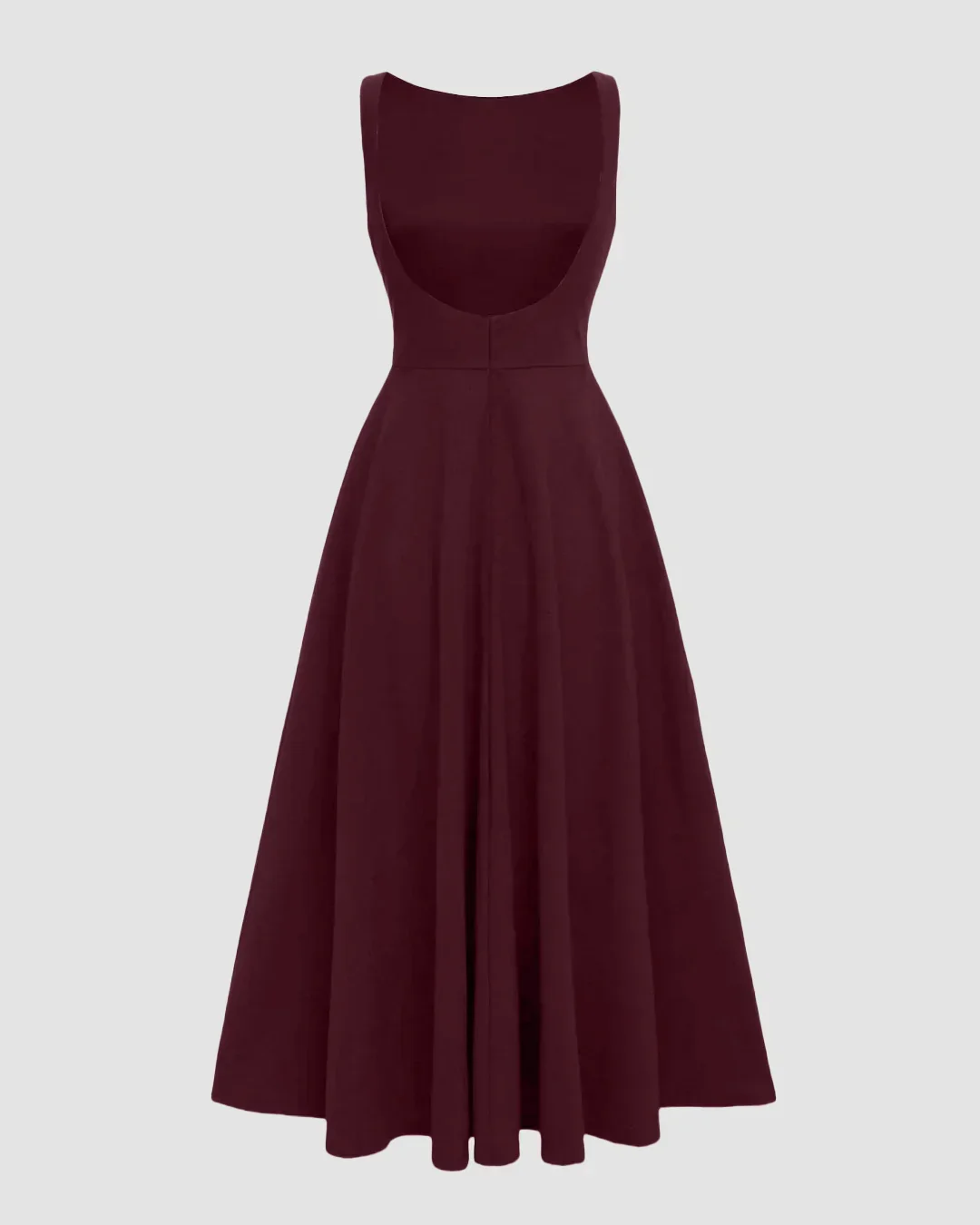 Boat Neck A-Line Solid Sleeveless Maxi Dress Maroon - Image 2