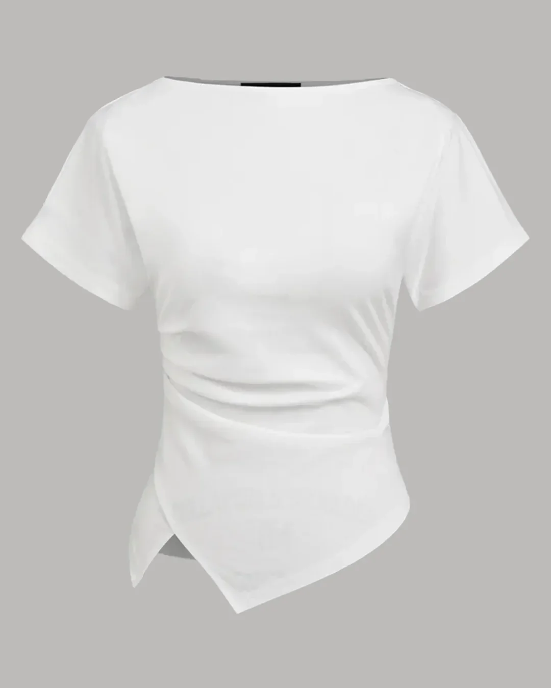 Boat Neck Asymmetric Top for Women in White