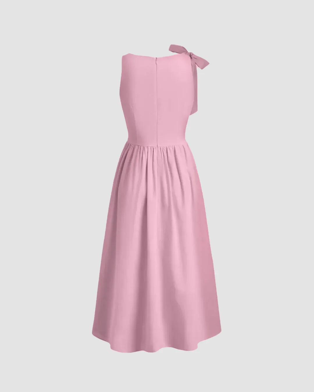 Boat Neck Midi Dress with Shoulder Bow in Dark Pink - Image 3