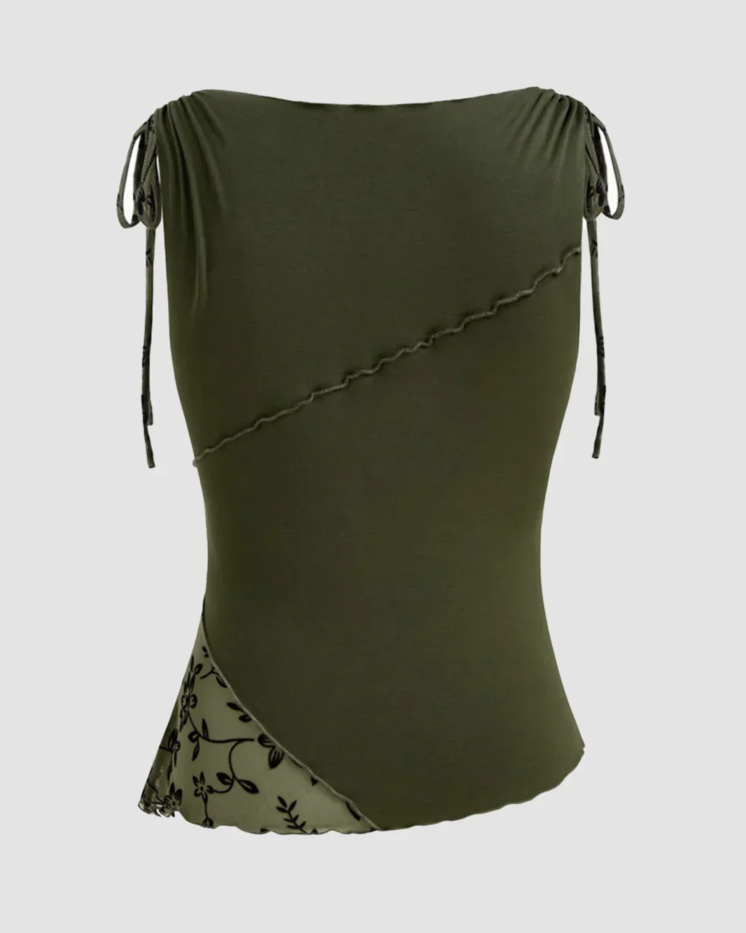 Boat Neck Floral Patched Tank Top in Green - Image 3