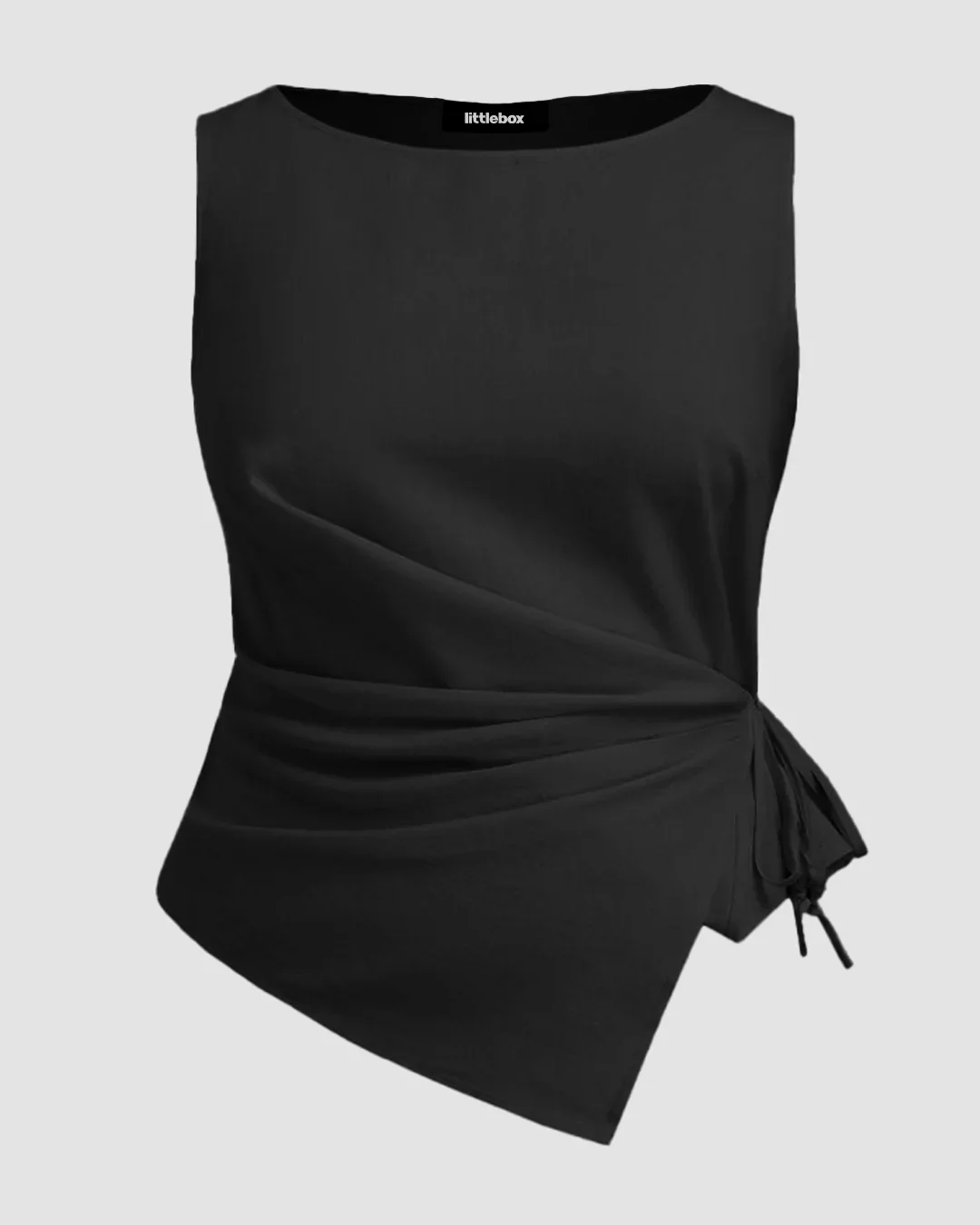 Boat Neck Knotted Ruched Tank Top Curve & Plus in Black