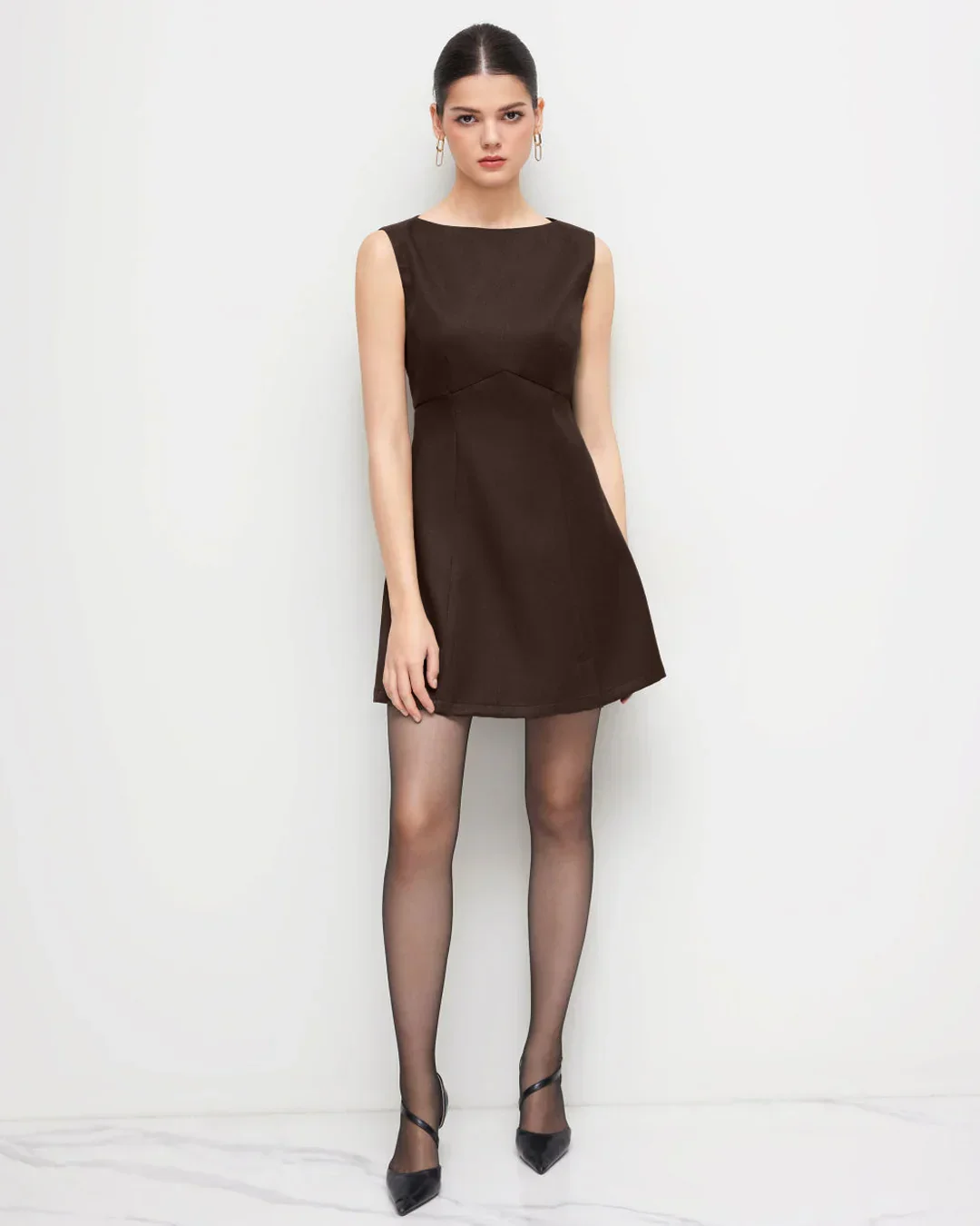Boat Neck Mini Dress in Coco - Image 3