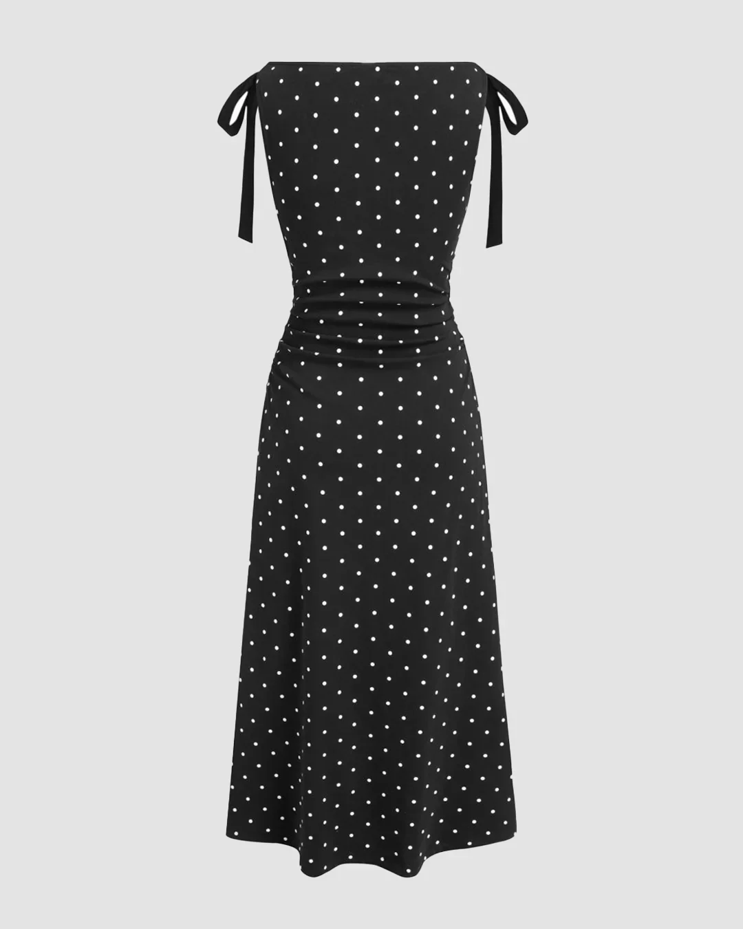 Boat Neck Polka Dot Bowknot Midi Dress - Image 2