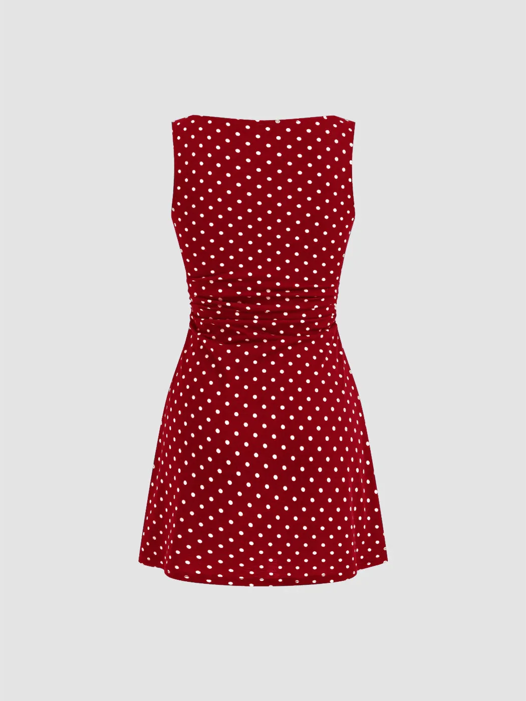 Boat Neck Polka Dot Ruched Mini Dress - Image 2