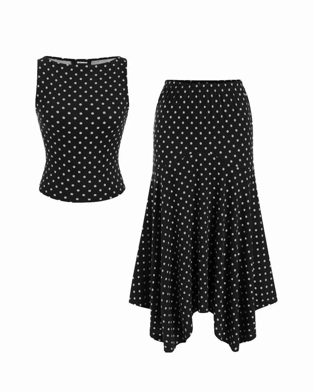 Boat Neck Polka Dot Top & Ruffle Hem Mid Rise Skirt Set - Image 3