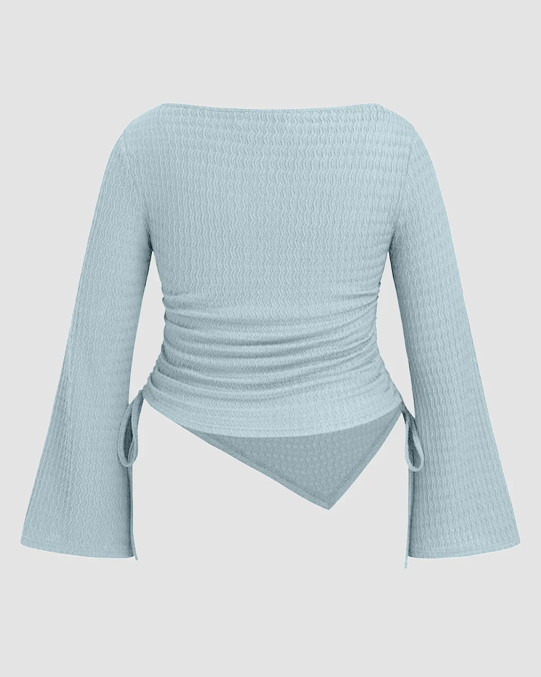 Boat Neck Ruched Drawstring Bell Sleeve Top Curve & Plus in Sky Blue - Image 2