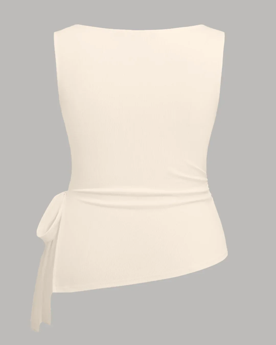 Boat Neck Ruched Split Knotted Asymmetrical Tank Top Curve & Plus in Apricot - Image 2