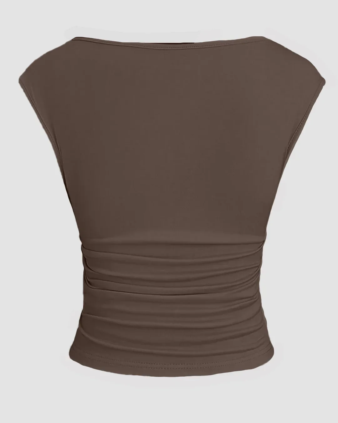 Boat Neck Ruched Stretch Top in Coca - Image 2
