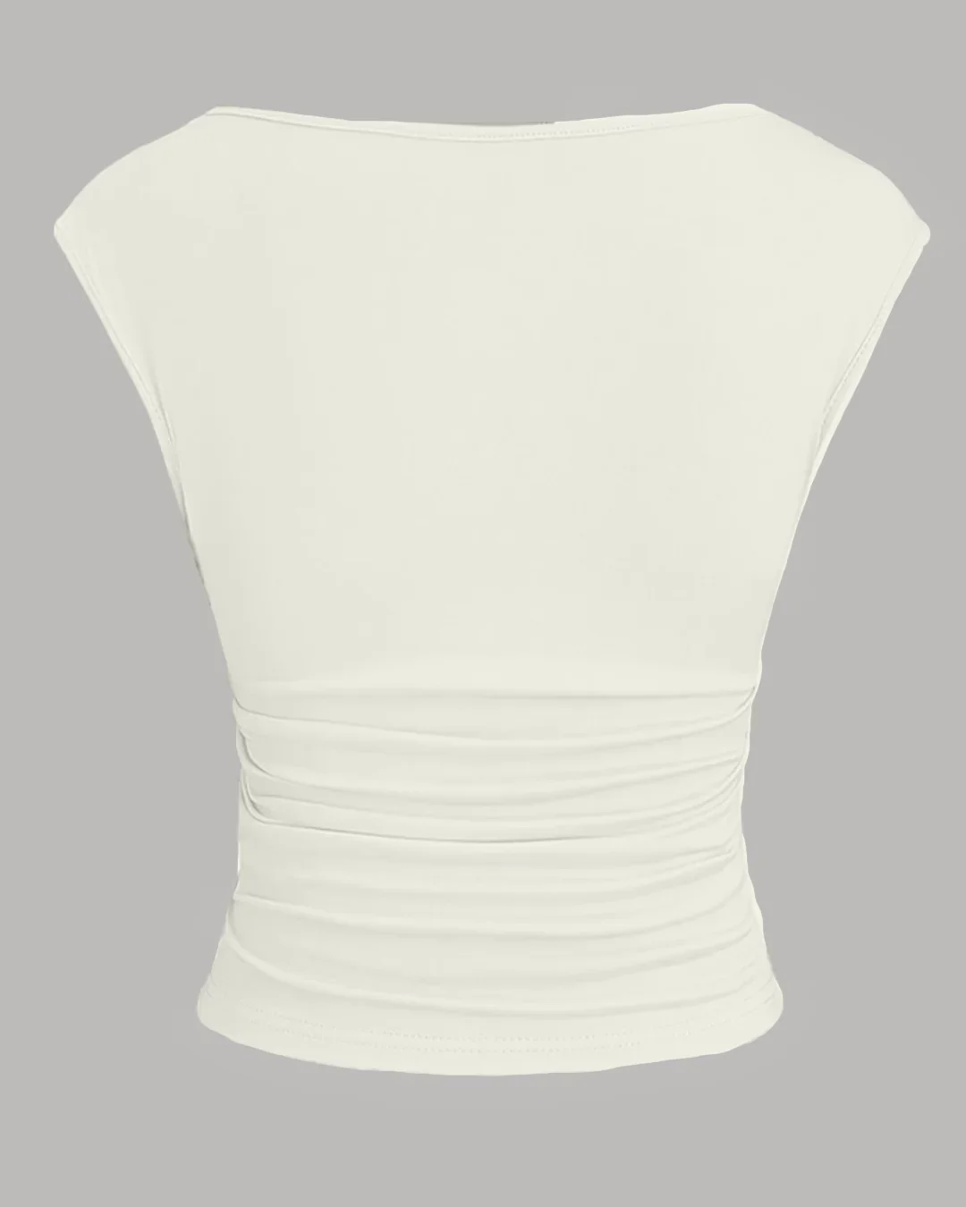 Boat Neck Ruched Stretch Top in White - Image 2