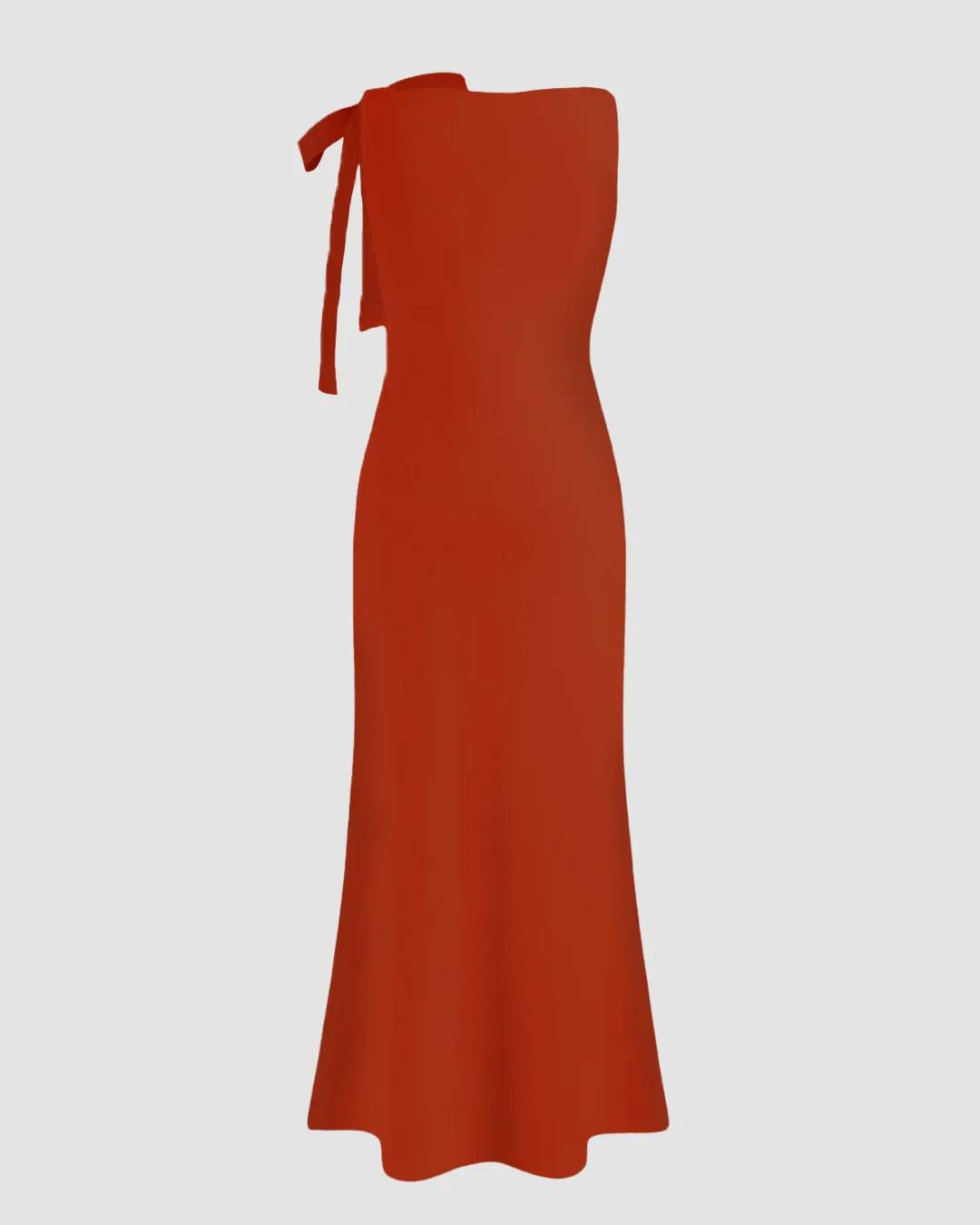 Boat Neck Solid Bowknot Maxi Dress In Brick - Image 2