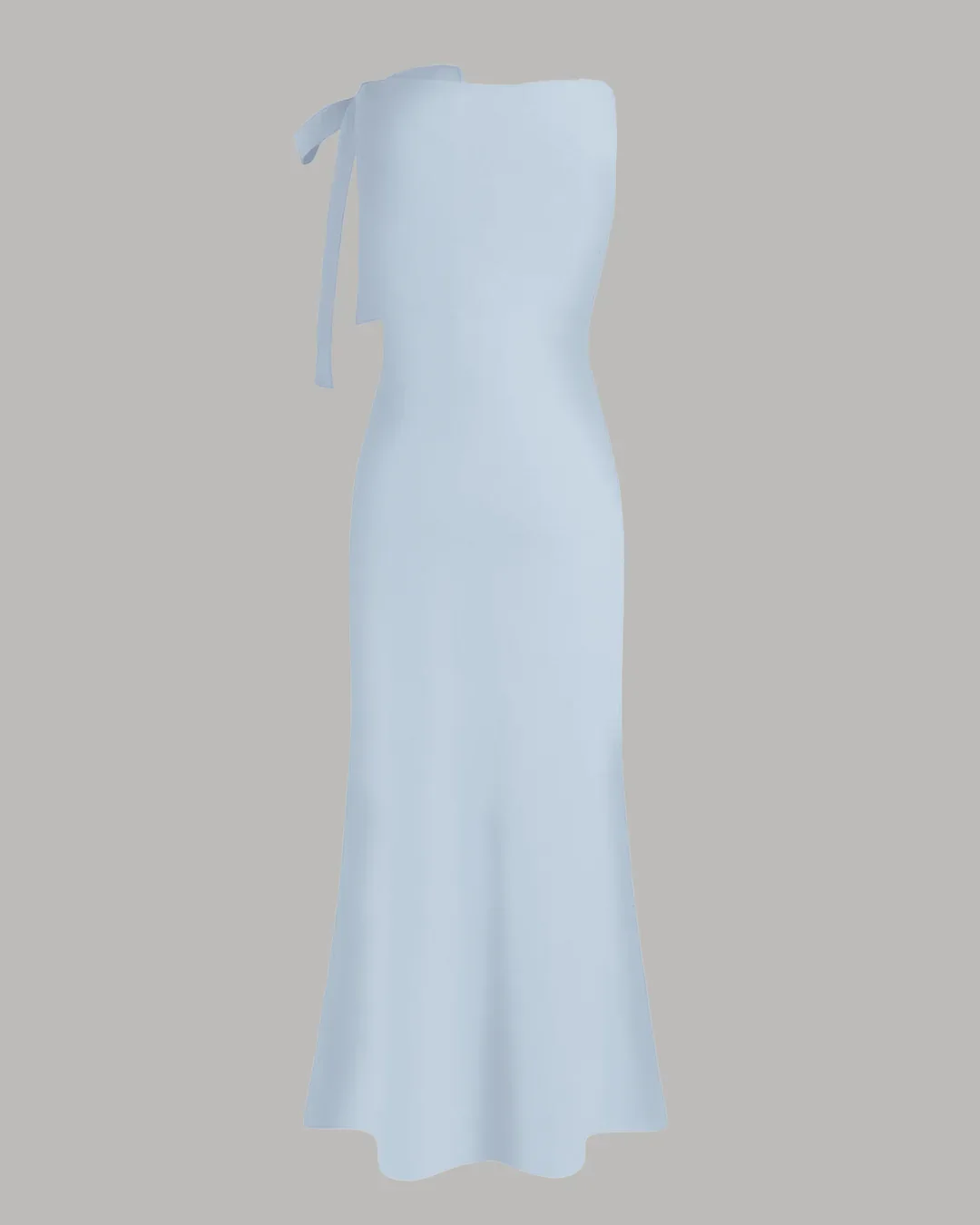 Boat Neck Solid Bowknot Maxi Dress In Ice Blue - Image 2