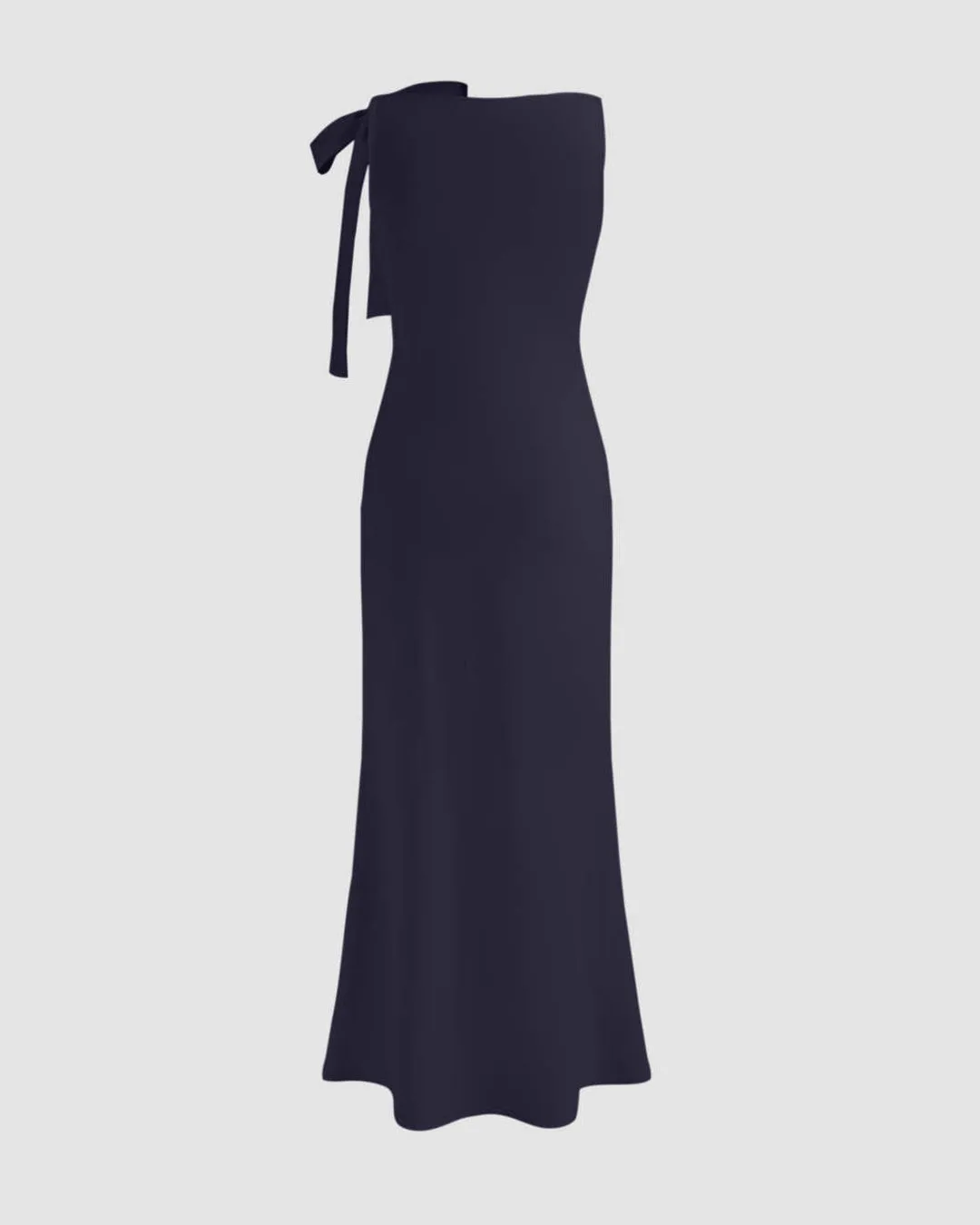Boat Neck Solid Bowknot Maxi Dress In Navy Blue - Image 2
