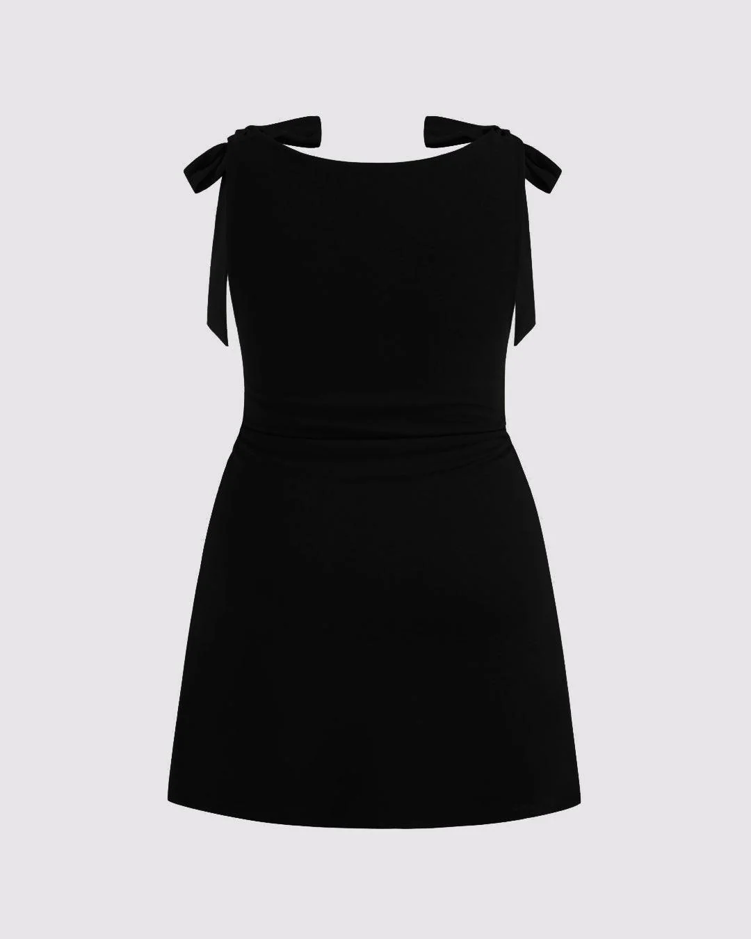 Boat Neck Solid Ruched Bowknot Mini Dress Curve & Plus In Black - Image 4