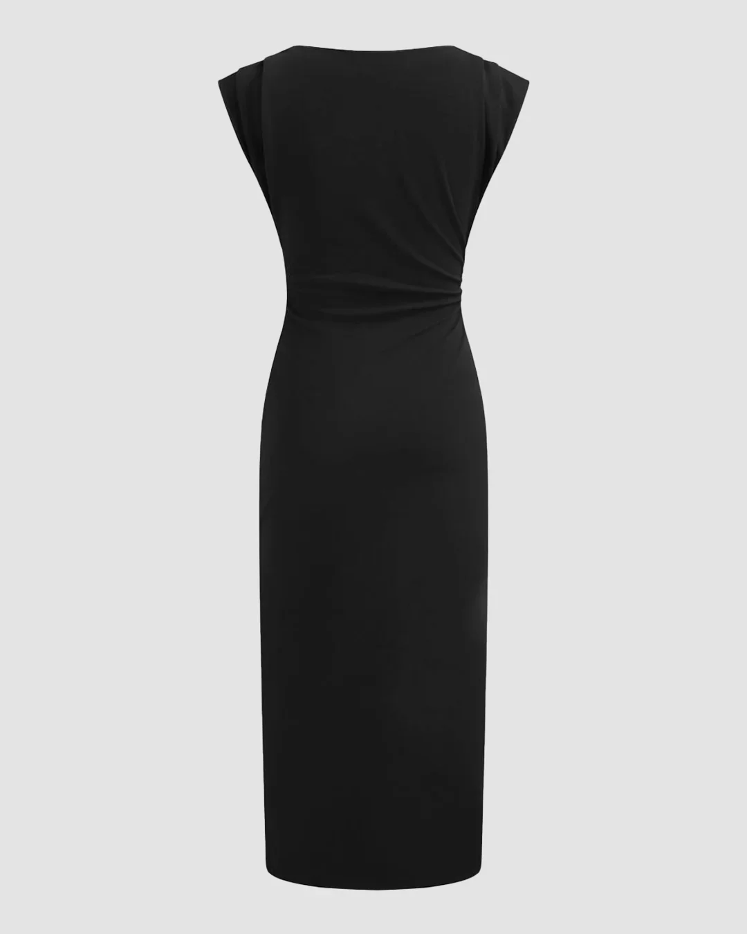Boat Neck Solid Ruched Maxi Dress in Black - Image 2