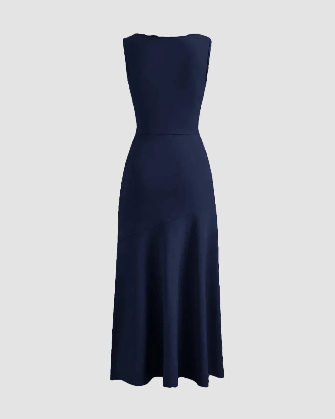 Sleeveless Maxi Dress with Flared Hem in Dark Navy Blue - Image 3