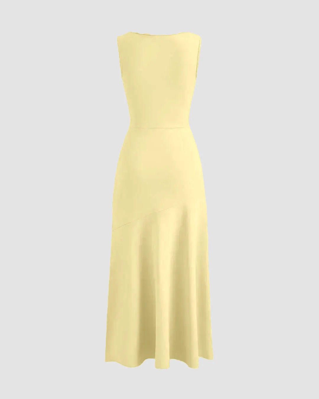 Boat Neck Solid Ruffle Ruched Vanilla Maxi Dress - Image 2