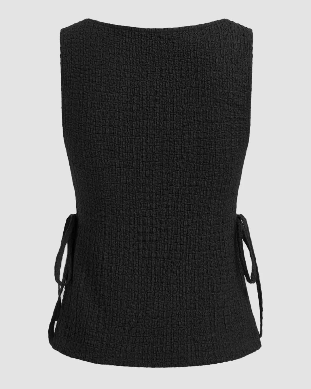Boat Neck Texture Knotted Split Tank Top in Black - Image 2