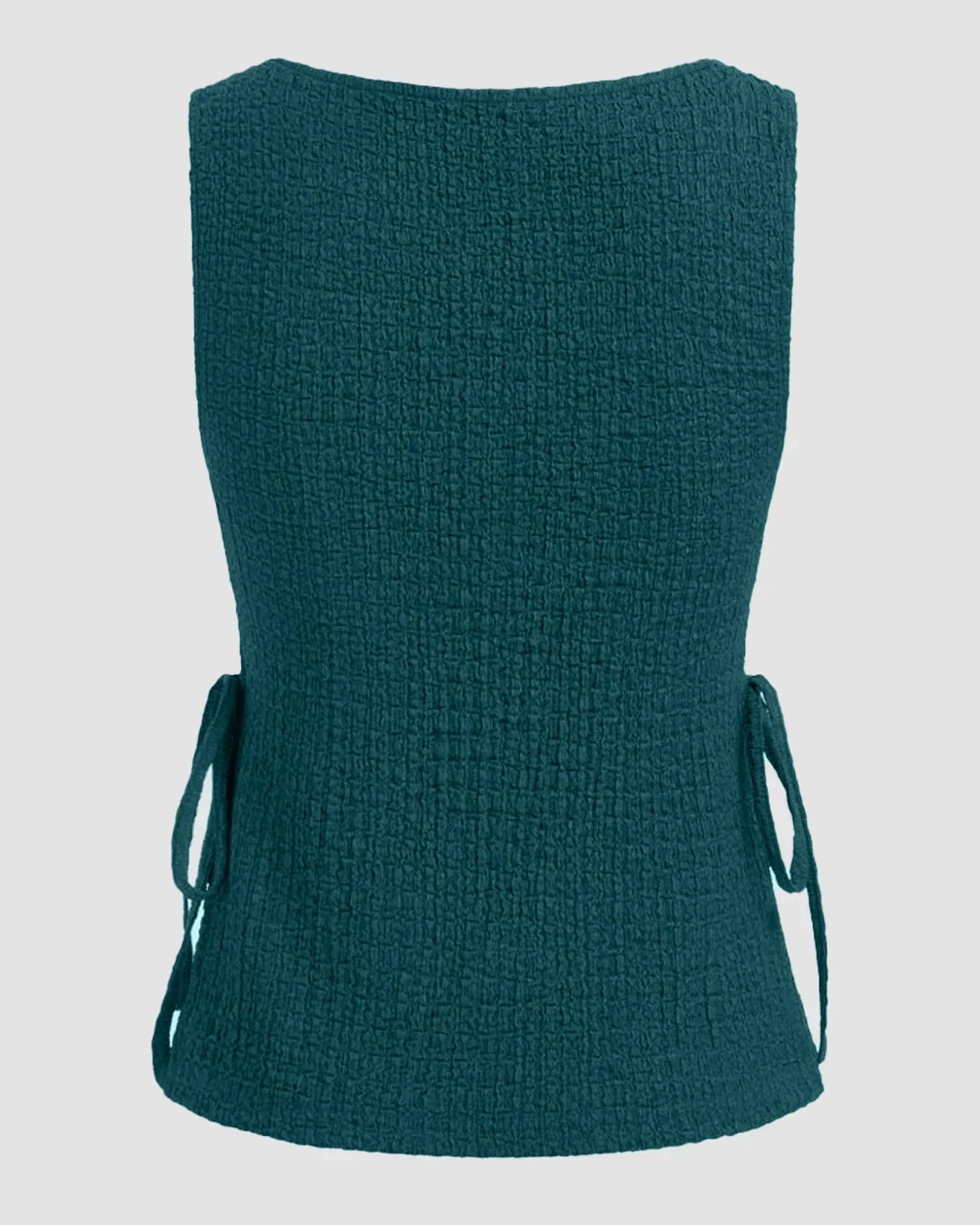 Boat Neck Texture Knotted Split Tank Top in Blue - Image 2