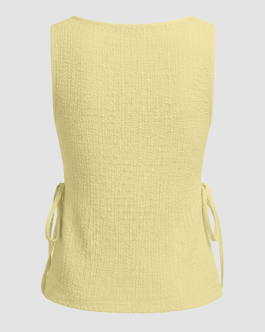 Boat Neck Texture Knotted Split Tank Top in French Vanilla - Image 2
