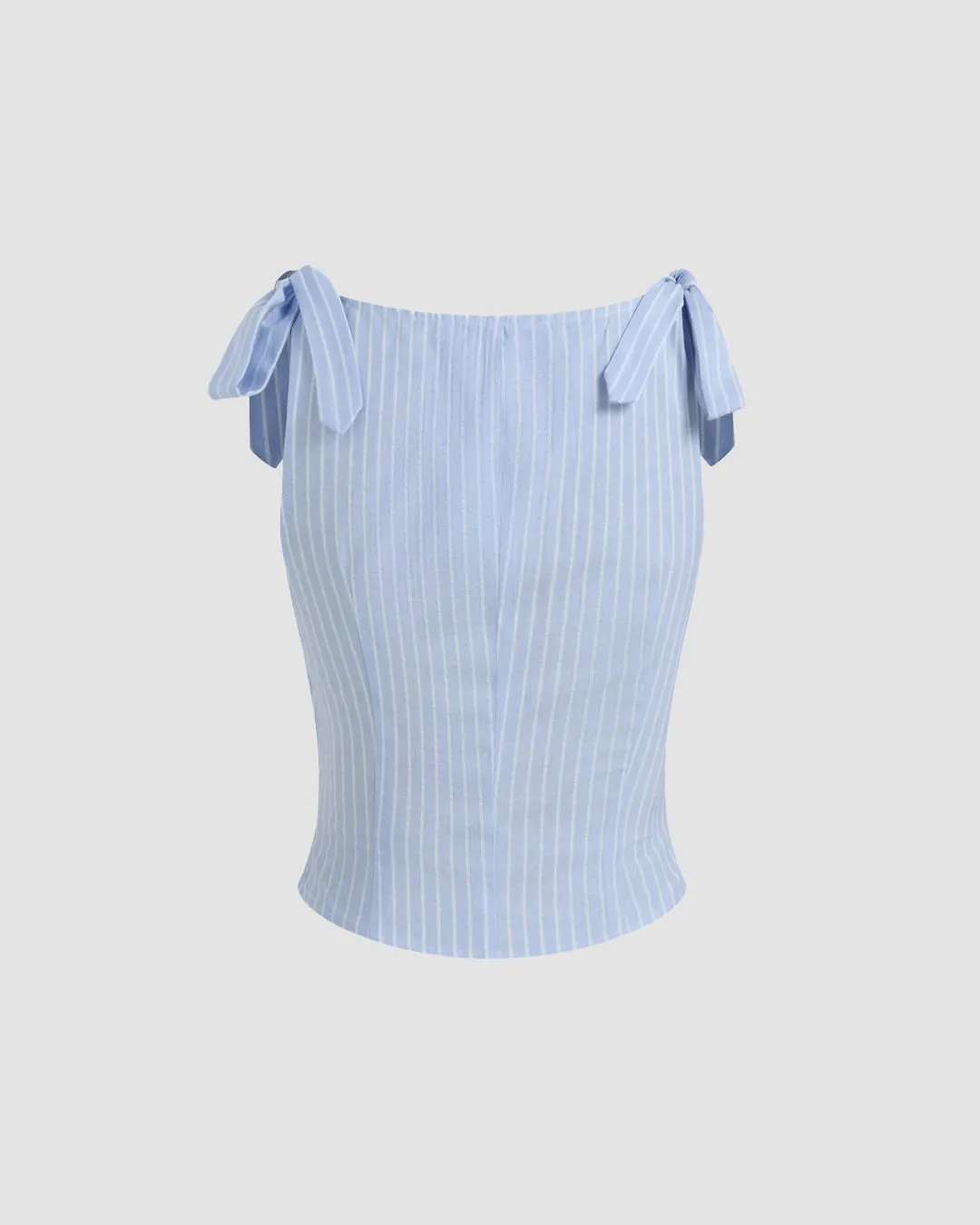 Boat Neckline Striped Bowknot Ruched Tank Top - Image 3