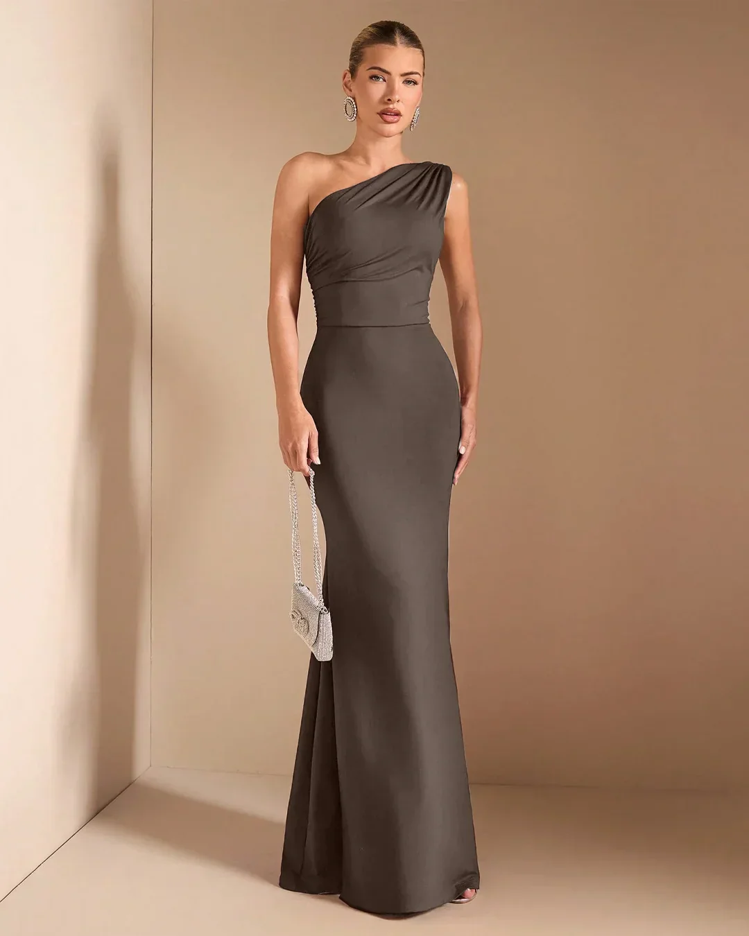 Bodycon Maxi Dress with Open Back Tie Detail in Coca - Image 2