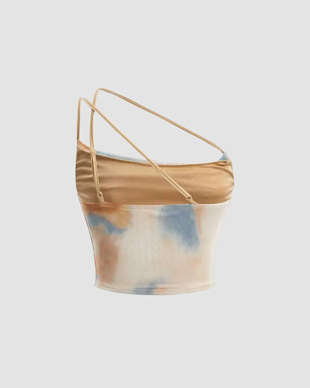Sheer Mesh Abstract Print Strap Top in Multi - Image 3