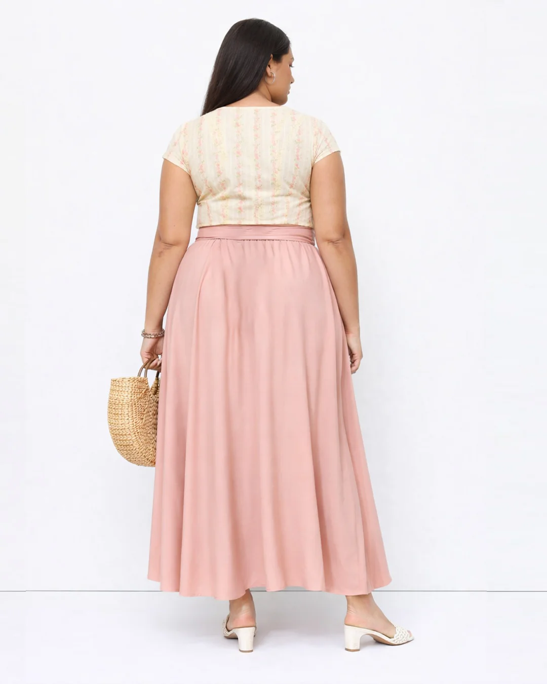 Bow Knot Flared Skirt Curve & Plus in Peach - Image 4
