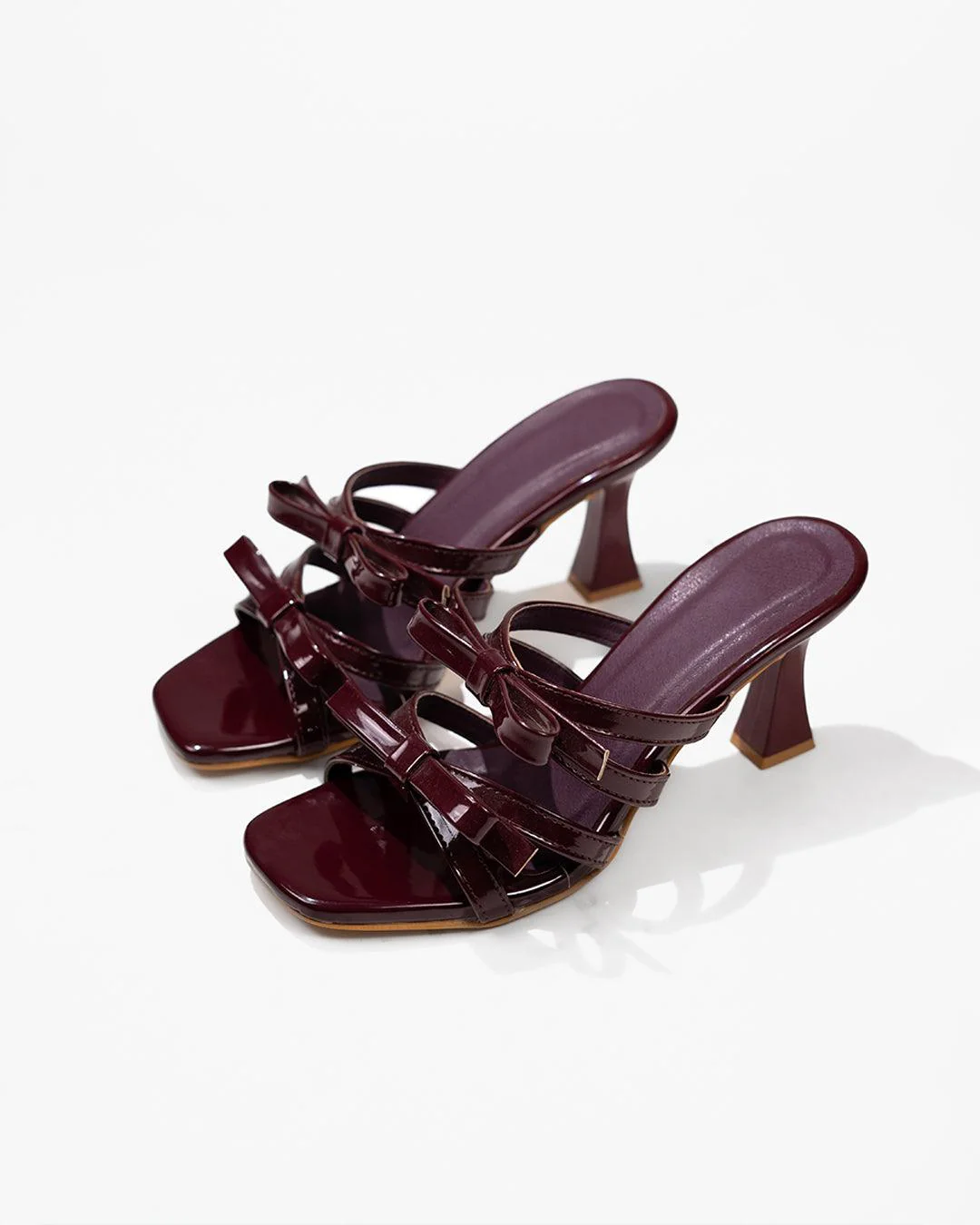 Bowknot Ankle Strap High-Heeled Sandals With Square Toe - Image 2