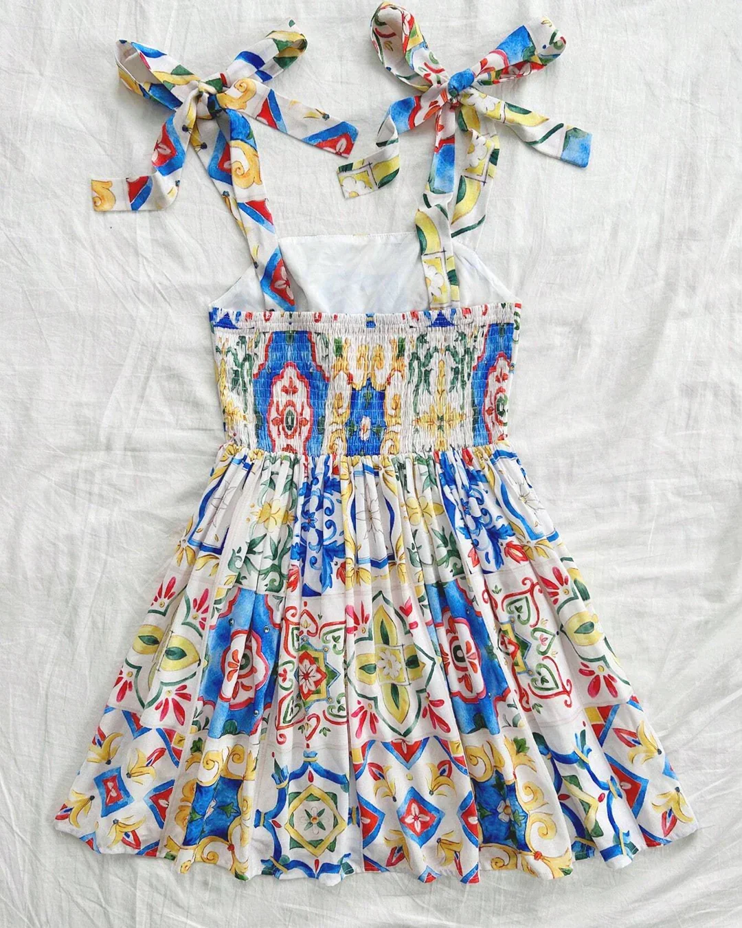 Printed Tie-Up Strap Fit and Flare Mini Dress - Image 3