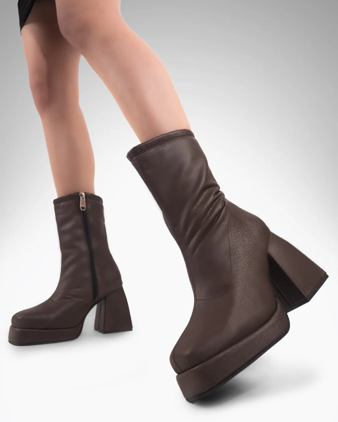 Brown Ankle Boots with Chunky Platform Heel - Image 2