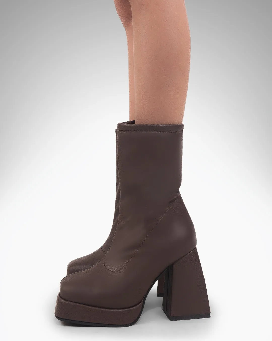 Brown Ankle Boots with Chunky Platform Heel - Image 3