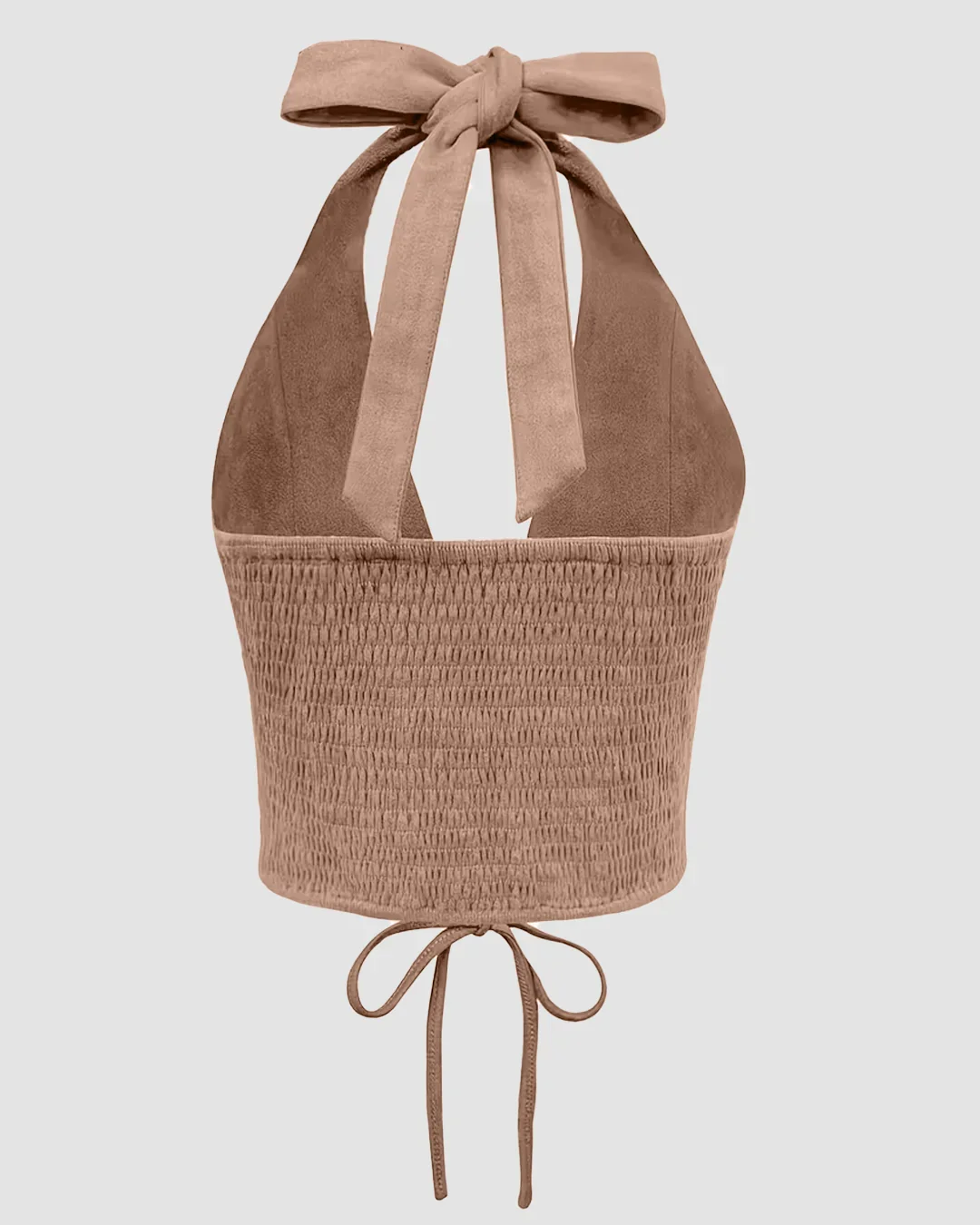Brown Backless Tank Top with Mid-Section Tie Detail - Image 2