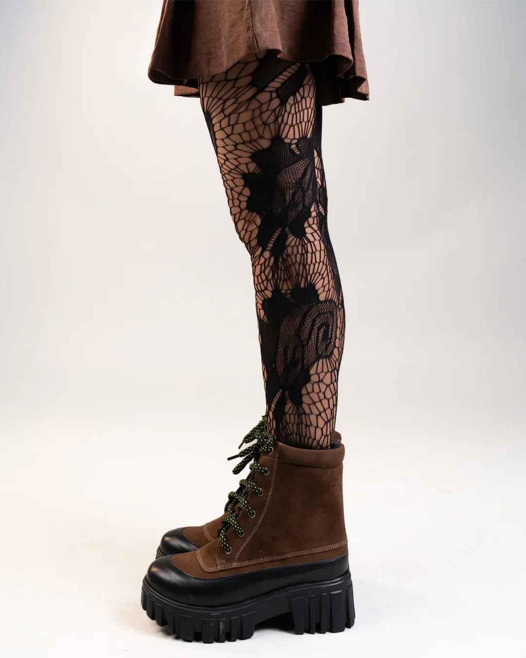 Brown Chunky Lace-Up Ankle Boots with Contrast Toe - Image 6