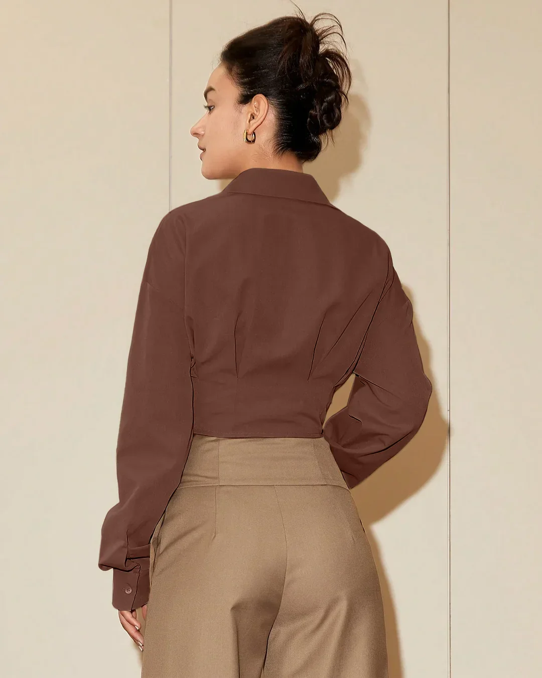 Brown Collared Button Down Fitted Shirt - Image 3