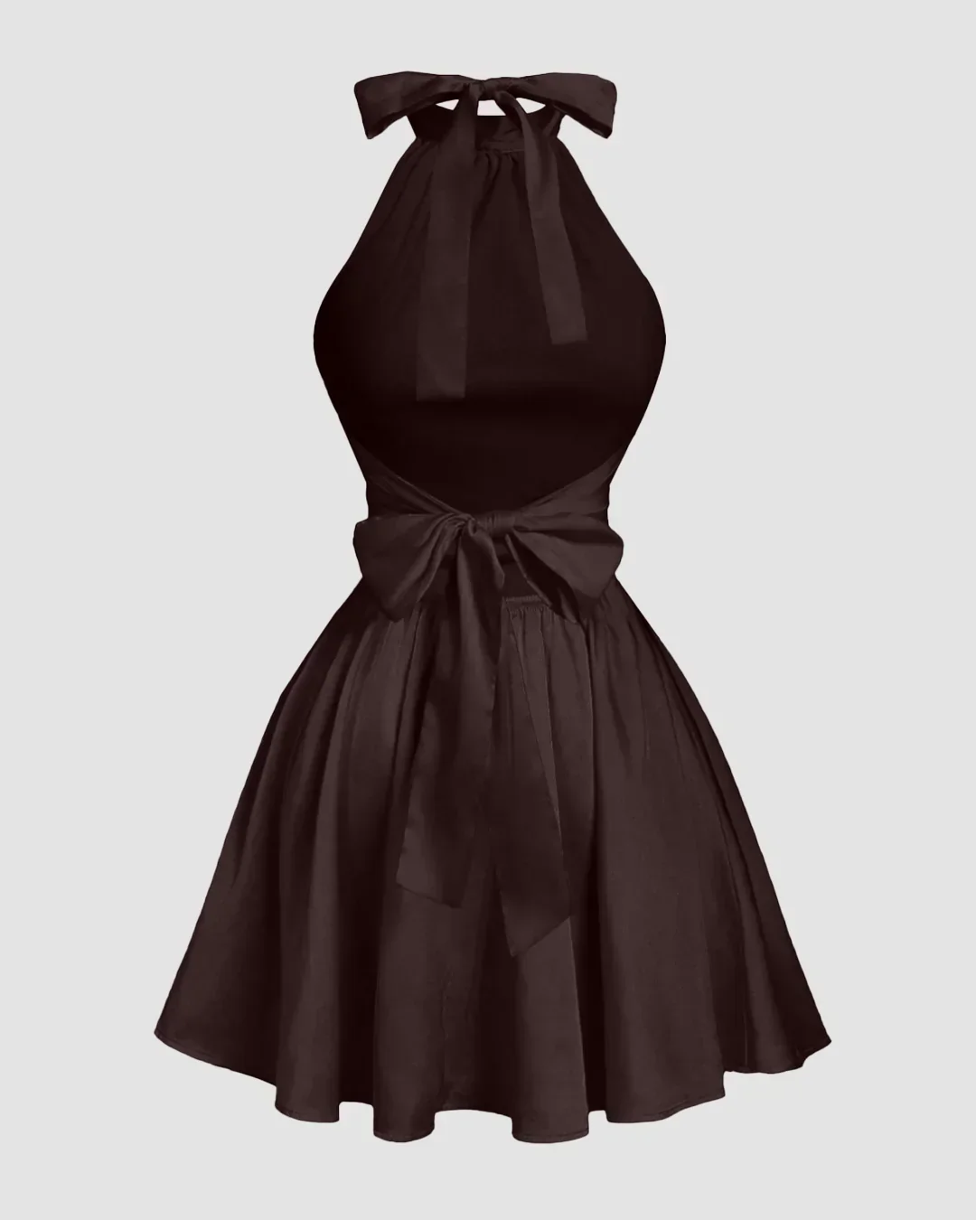 Brown Halter Neck Backless Ruched Mini Dress - Image 2