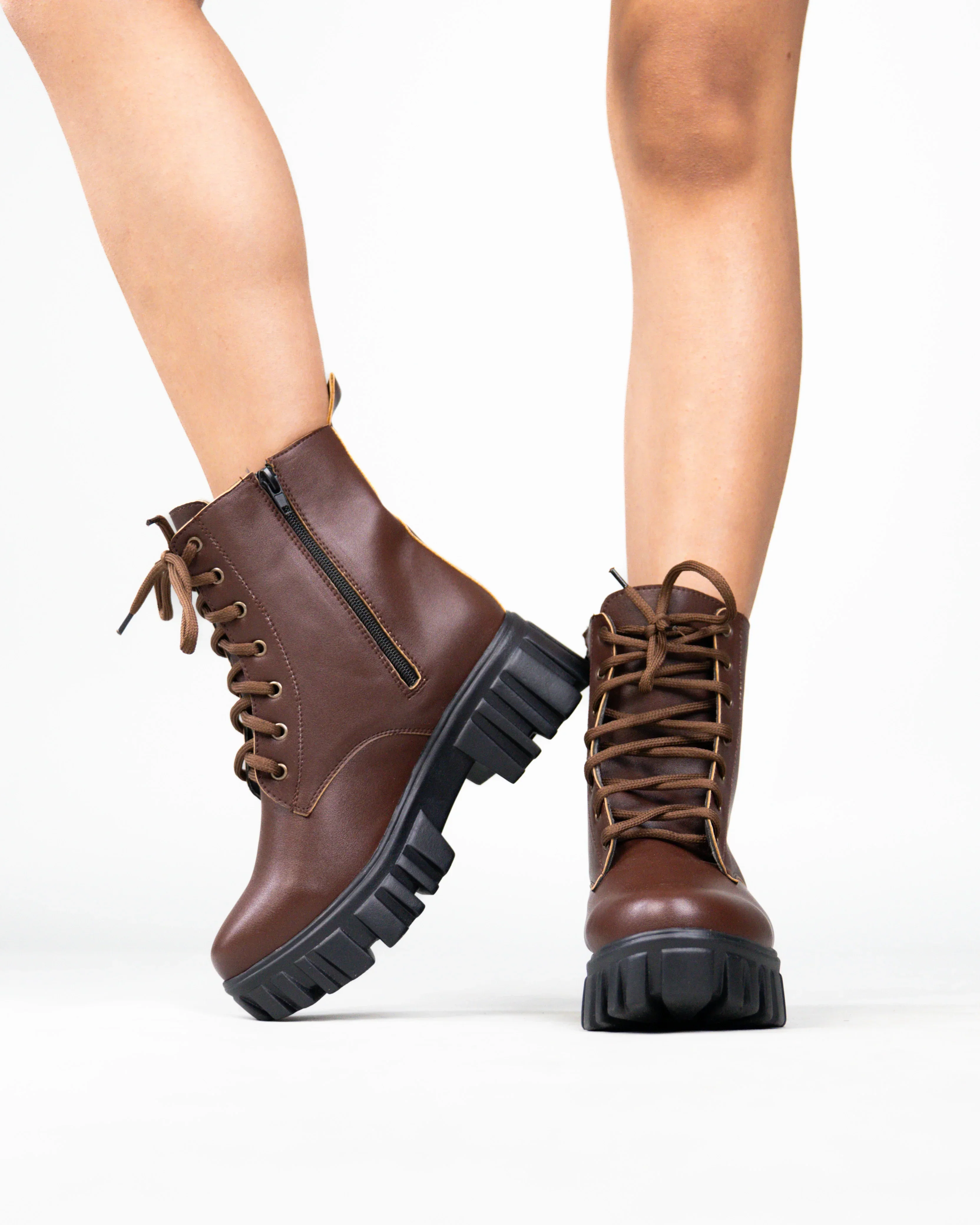 Brown Lace Up Chunky Platform Boots - Image 4