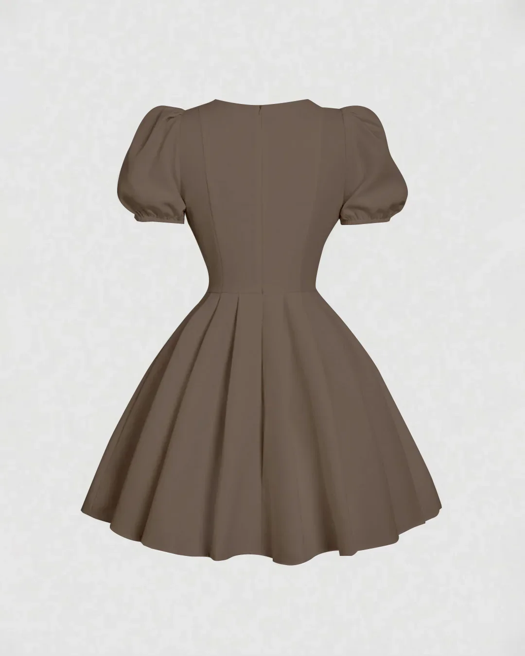 Brown Puff Sleeve V-Neck Bow Boho Fit & Flare Mini Dress - Image 2