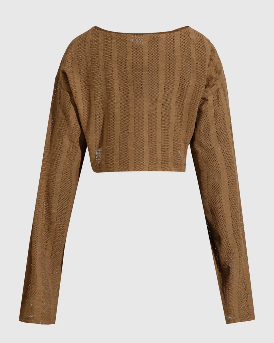 Brown Ribbed Full Sleeve Cropped Top - Image 2