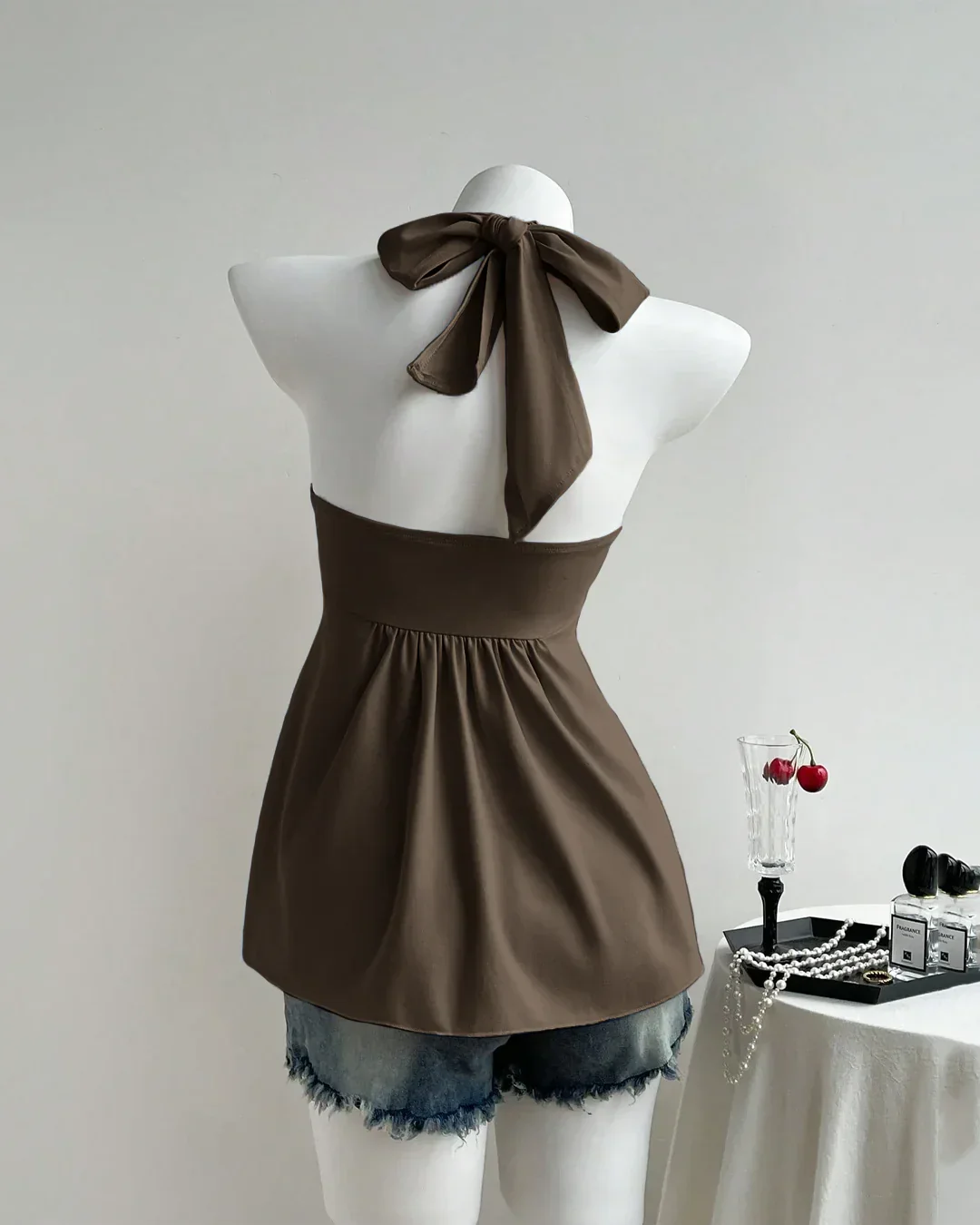 Brown Twist Front Draped Halter Top - Image 2