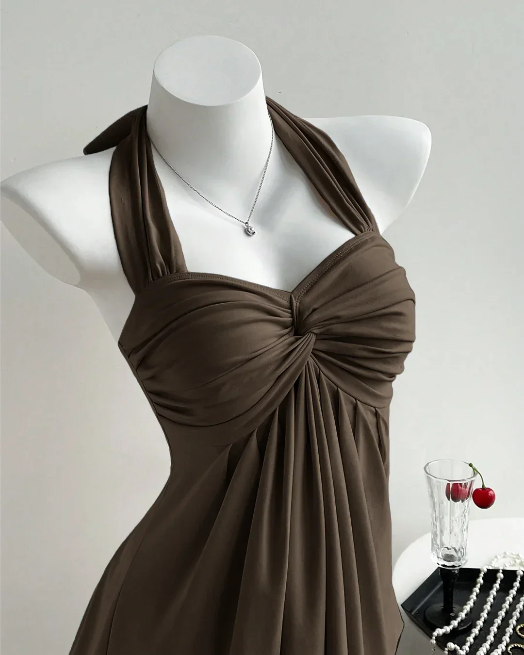 Brown Twist Front Draped Halter Top - Image 3