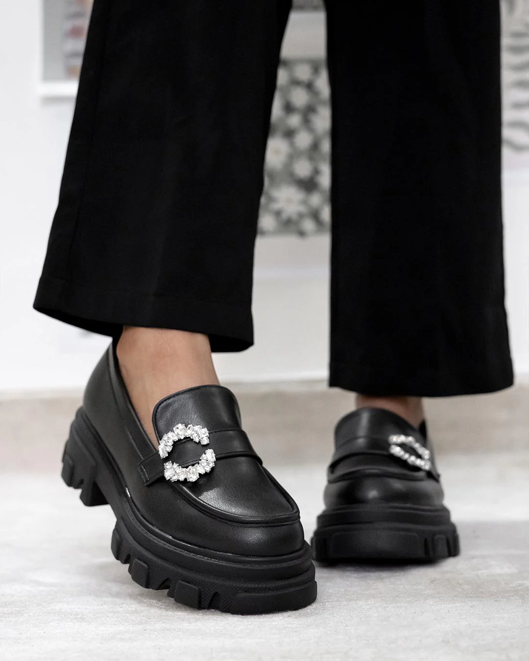 Buckle Embellished Black Chunky Loafers - Image 2