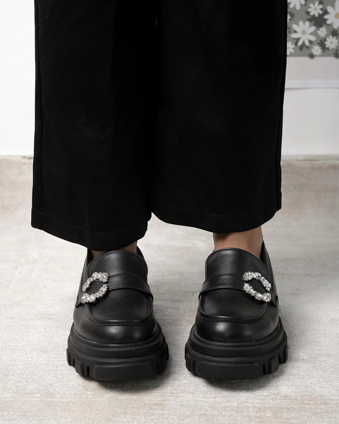 Buckle Embellished Black Chunky Loafers - Image 3