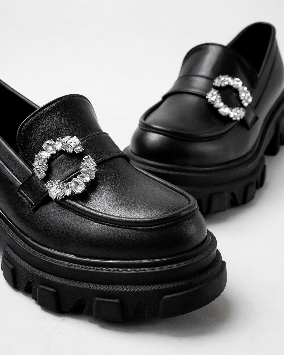 Buckle Embellished Black Chunky Loafers - Image 6