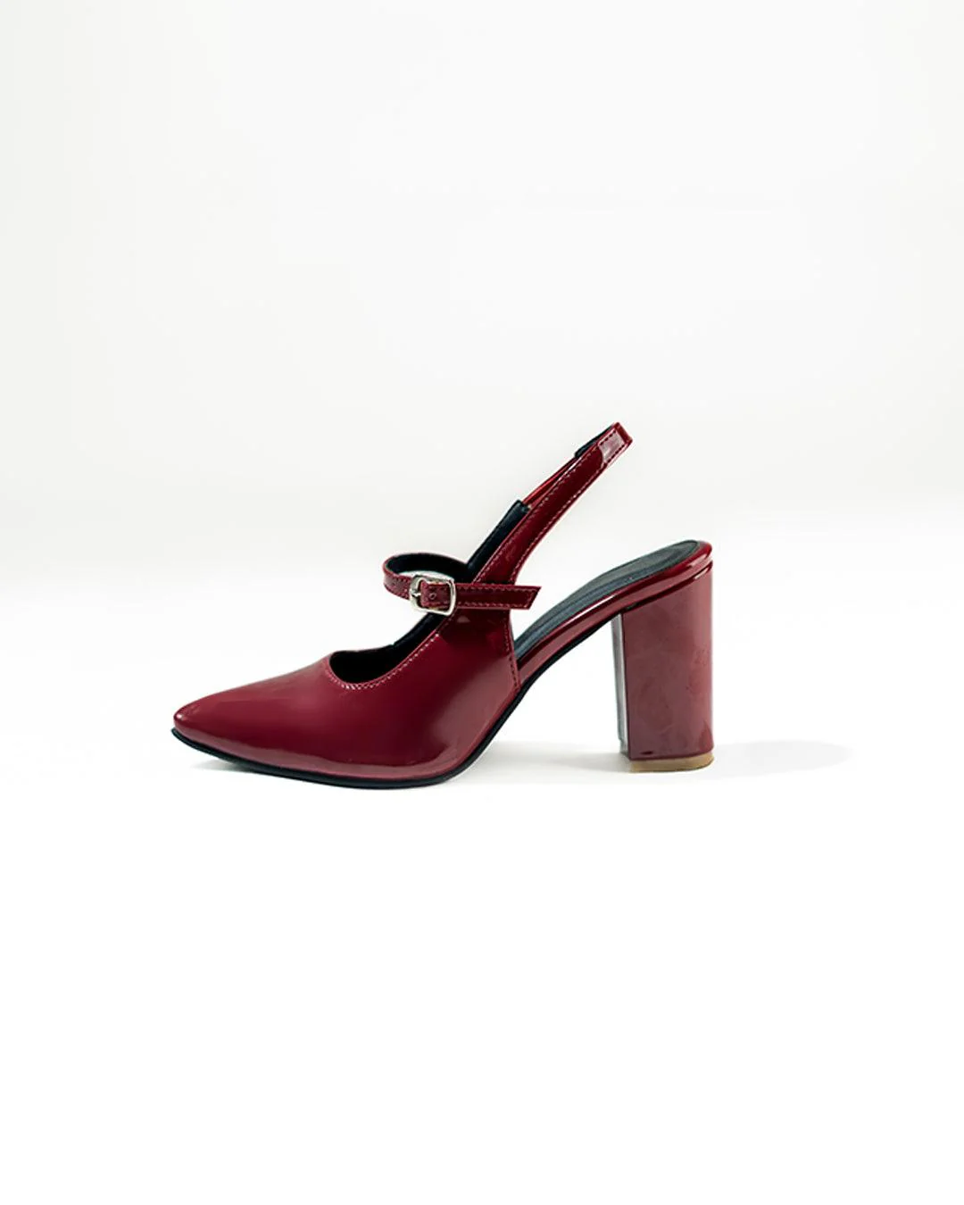 Burgundy Mary Janes Solid Block Heel - Image 2