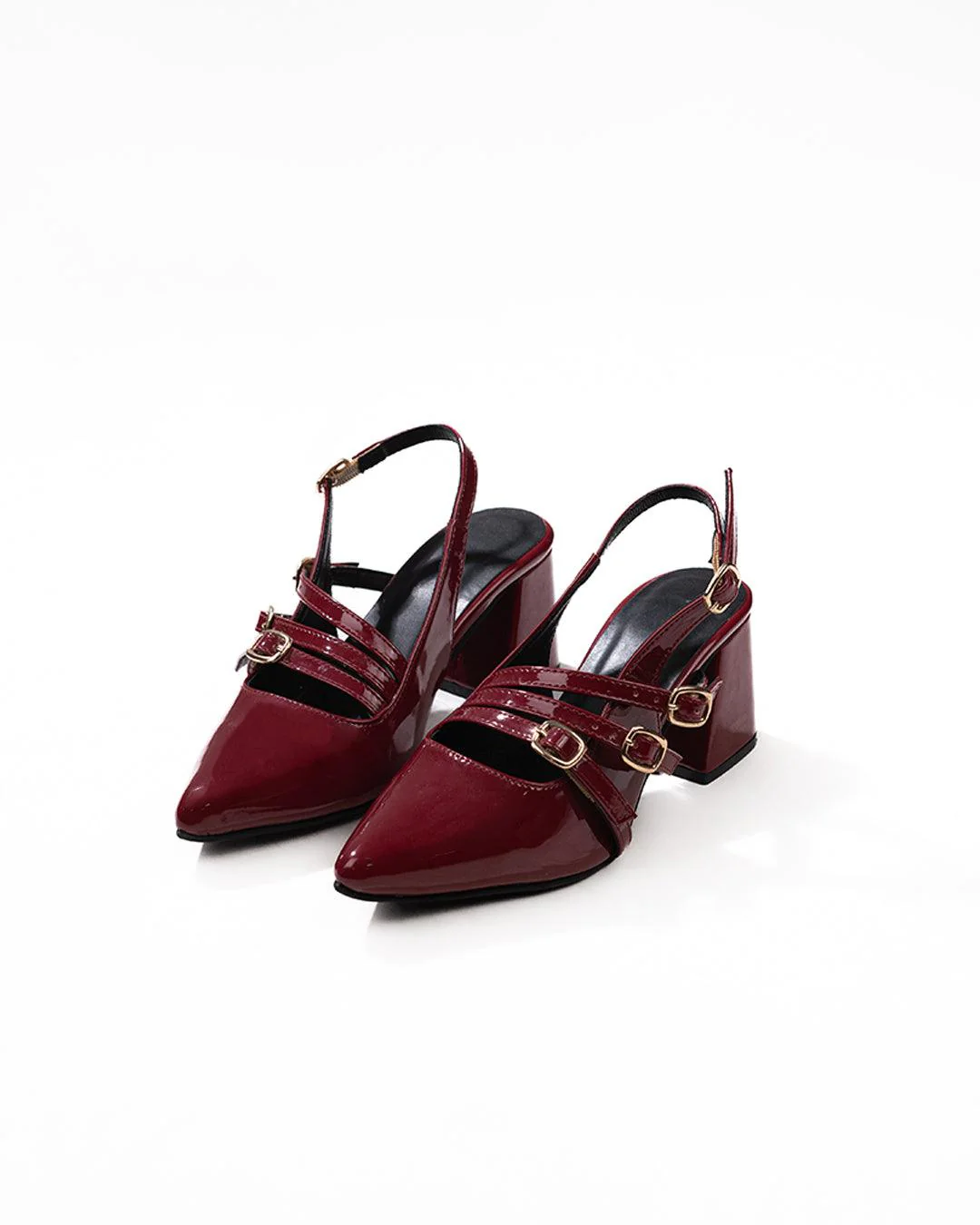 Burgundy Point Toe Slingback Heels - Image 4