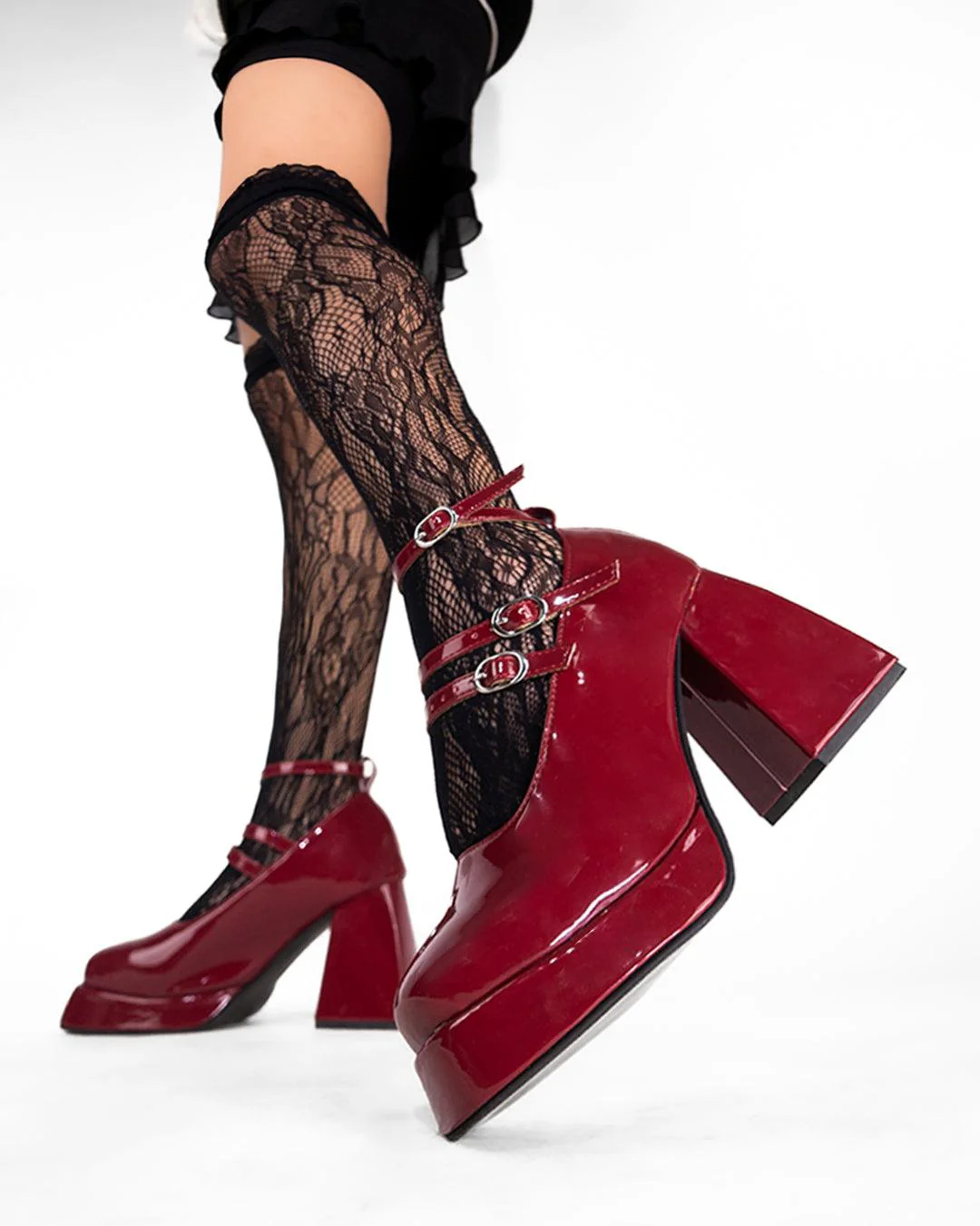 Burgundy Shoes with Chunky Platform Heels - Image 2